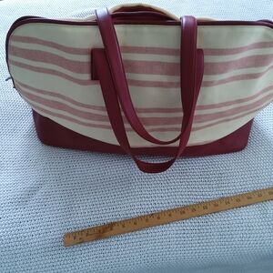 Tumi Vintage Large Overnight Travel Bag Beige With Red Leather Trim
